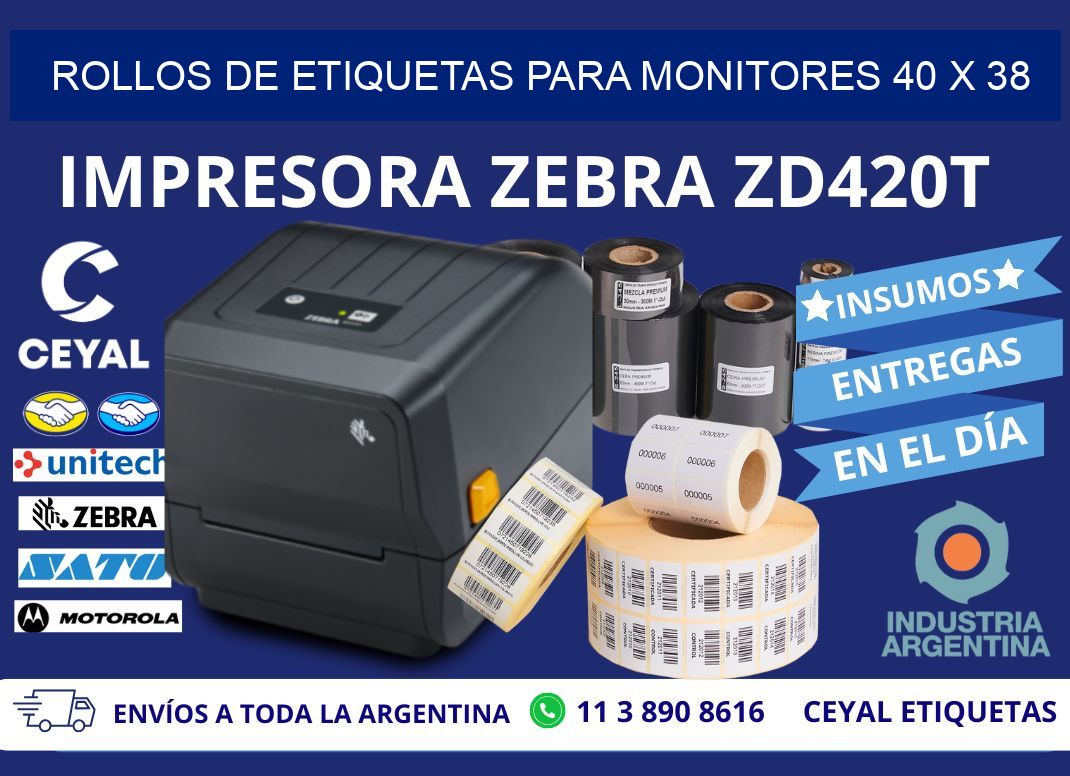 ROLLOS DE ETIQUETAS PARA MONITORES 40 x 38
