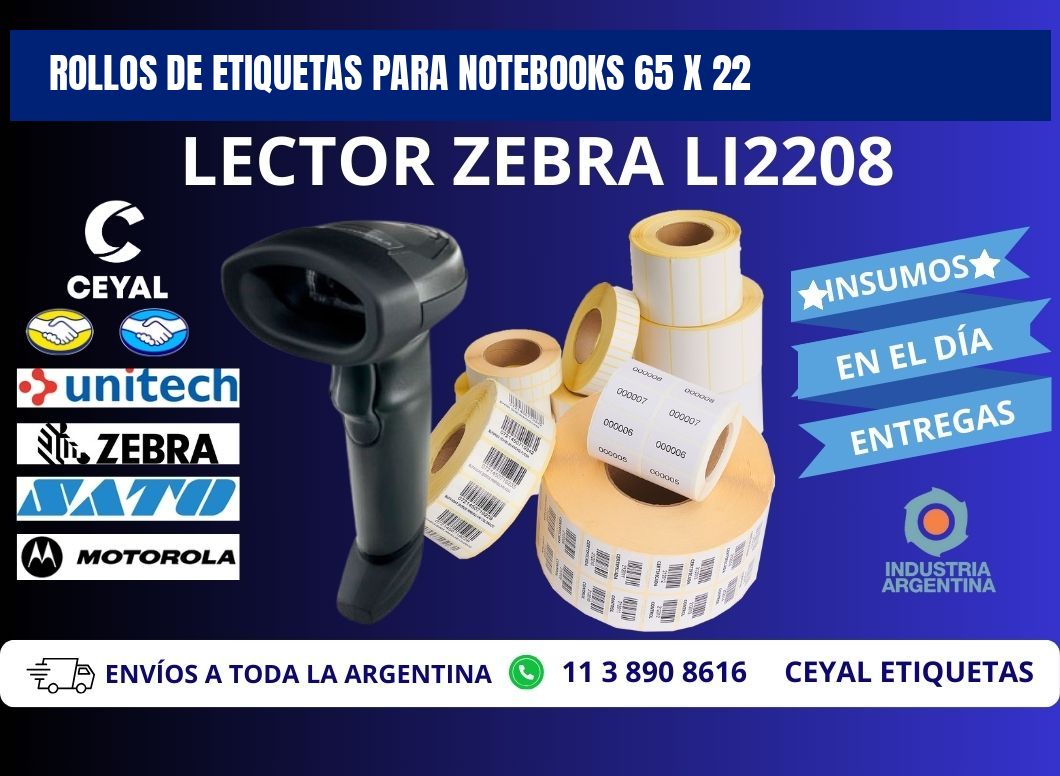 ROLLOS DE ETIQUETAS PARA NOTEBOOKS 65 x 22