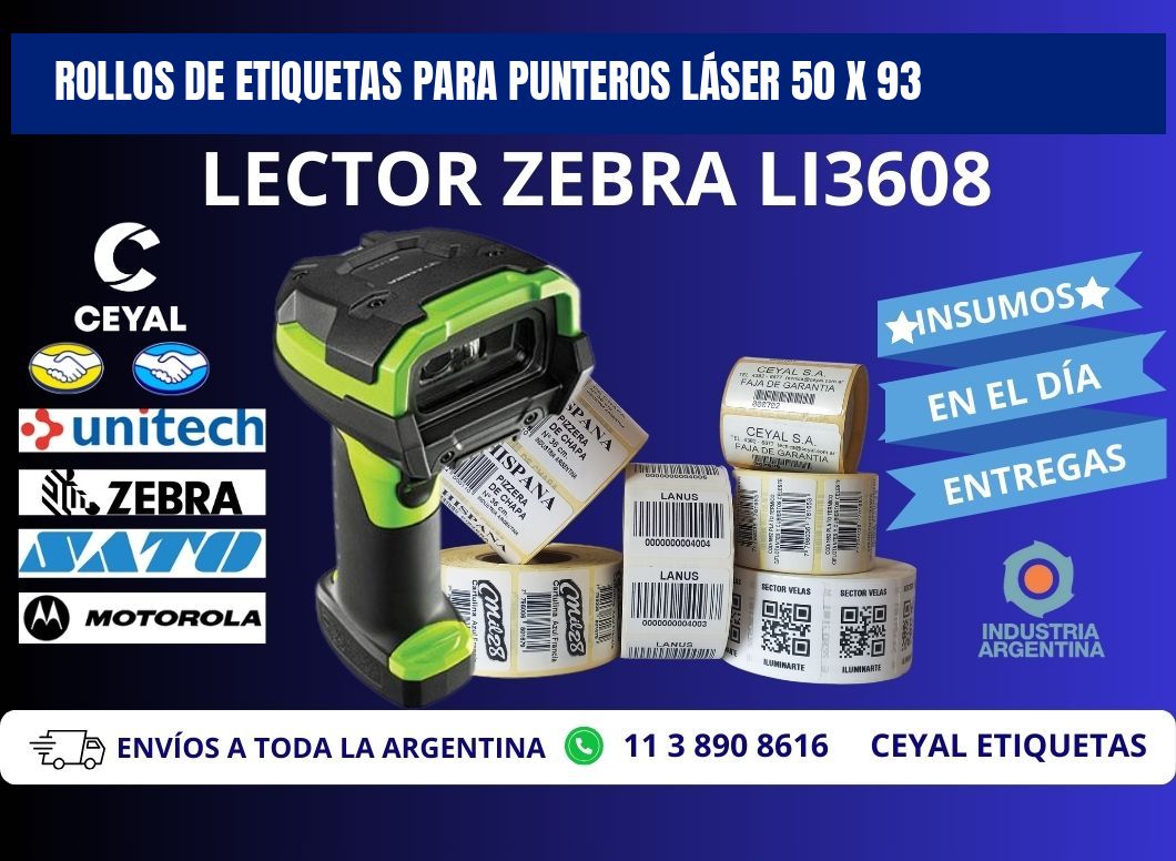 ROLLOS DE ETIQUETAS PARA PUNTEROS LÁSER 50 x 93