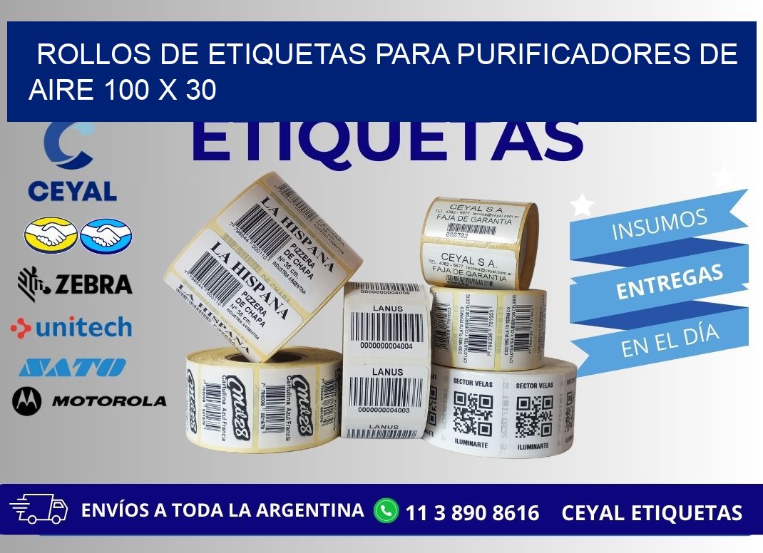 ROLLOS DE ETIQUETAS PARA PURIFICADORES DE AIRE 100 x 30