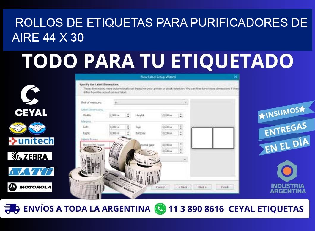 ROLLOS DE ETIQUETAS PARA PURIFICADORES DE AIRE 44 x 30