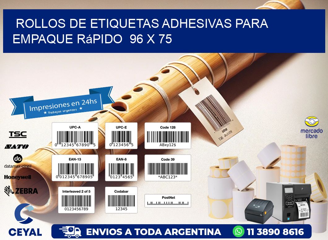 Rollos de Etiquetas Adhesivas para Empaque Rápido  96 x 75