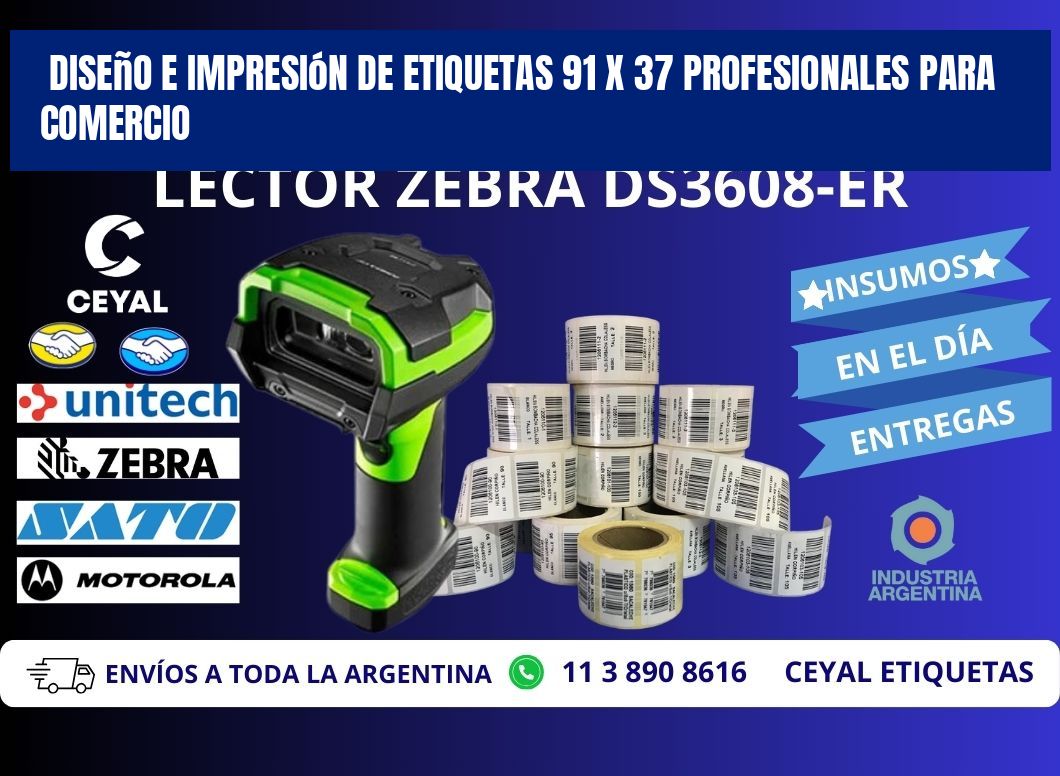 Diseño e Impresión de Etiquetas 91 x 37 Profesionales para Comercio