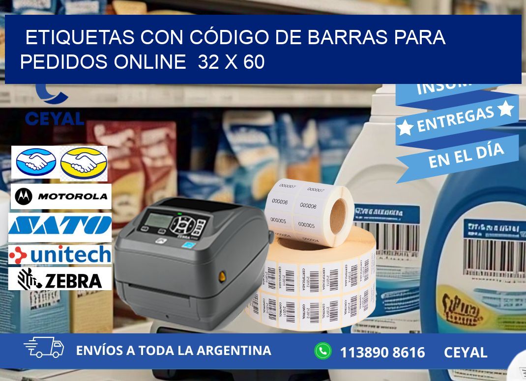 ETIQUETAS CON CÓDIGO DE BARRAS PARA PEDIDOS ONLINE  32 x 60