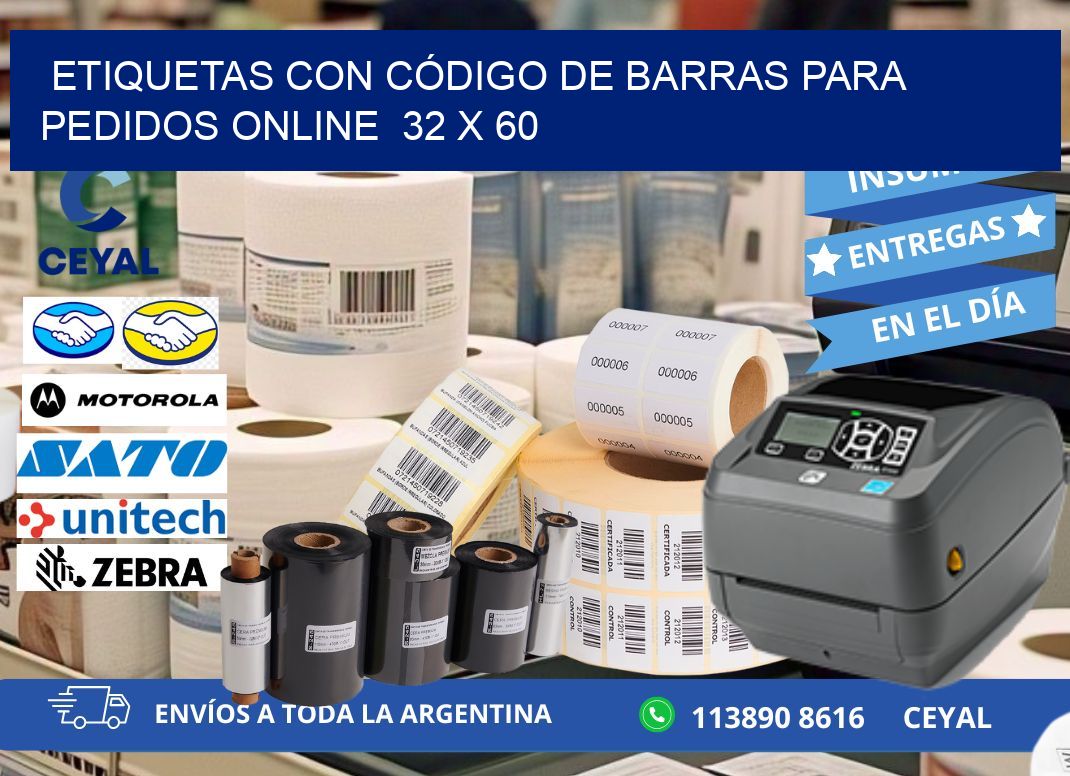 ETIQUETAS CON CÓDIGO DE BARRAS PARA PEDIDOS ONLINE  32 x 60