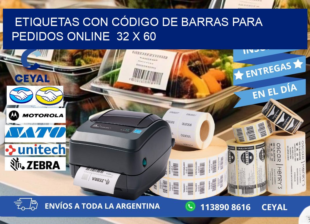 ETIQUETAS CON CÓDIGO DE BARRAS PARA PEDIDOS ONLINE  32 x 60