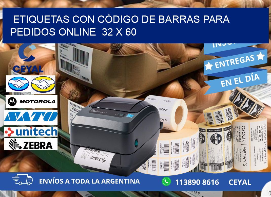 ETIQUETAS CON CÓDIGO DE BARRAS PARA PEDIDOS ONLINE  32 x 60