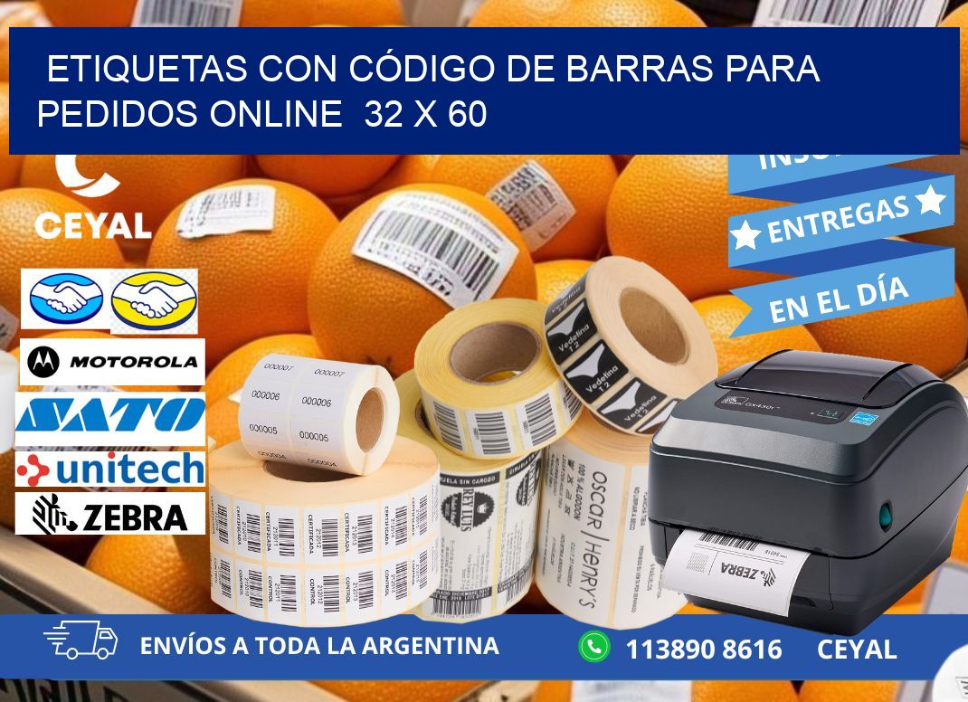 ETIQUETAS CON CÓDIGO DE BARRAS PARA PEDIDOS ONLINE  32 x 60