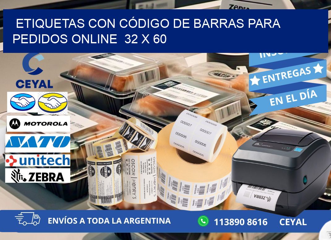 ETIQUETAS CON CÓDIGO DE BARRAS PARA PEDIDOS ONLINE  32 x 60