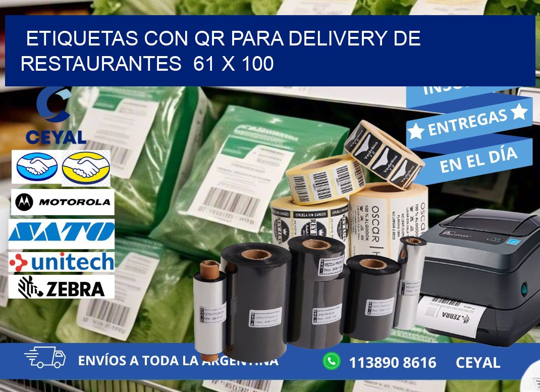 ETIQUETAS CON QR PARA DELIVERY DE RESTAURANTES  61 x 100