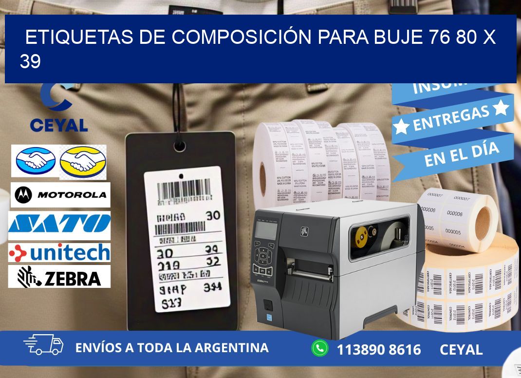 ETIQUETAS DE COMPOSICIÓN PARA BUJE 76 80 x 39