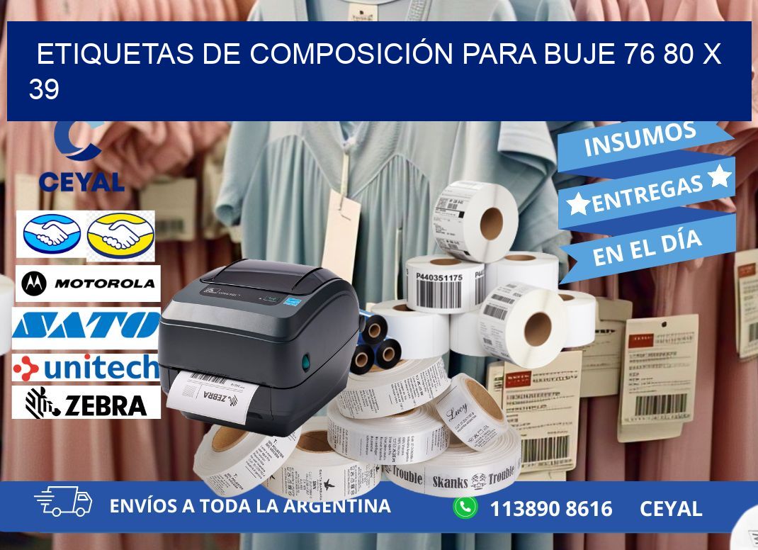 ETIQUETAS DE COMPOSICIÓN PARA BUJE 76 80 x 39