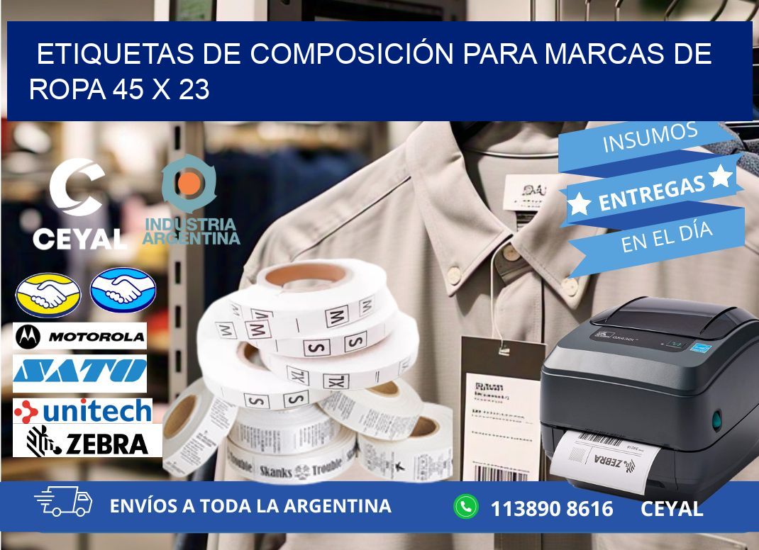 ETIQUETAS DE COMPOSICIÓN PARA MARCAS DE ROPA 45 x 23