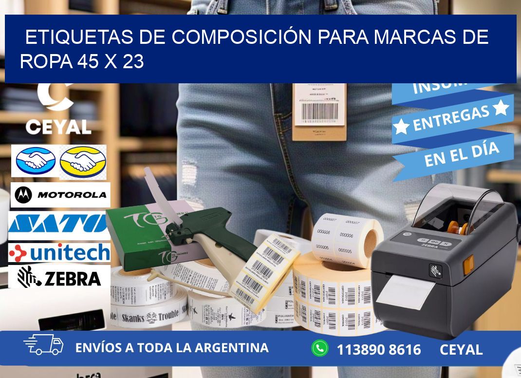 ETIQUETAS DE COMPOSICIÓN PARA MARCAS DE ROPA 45 x 23