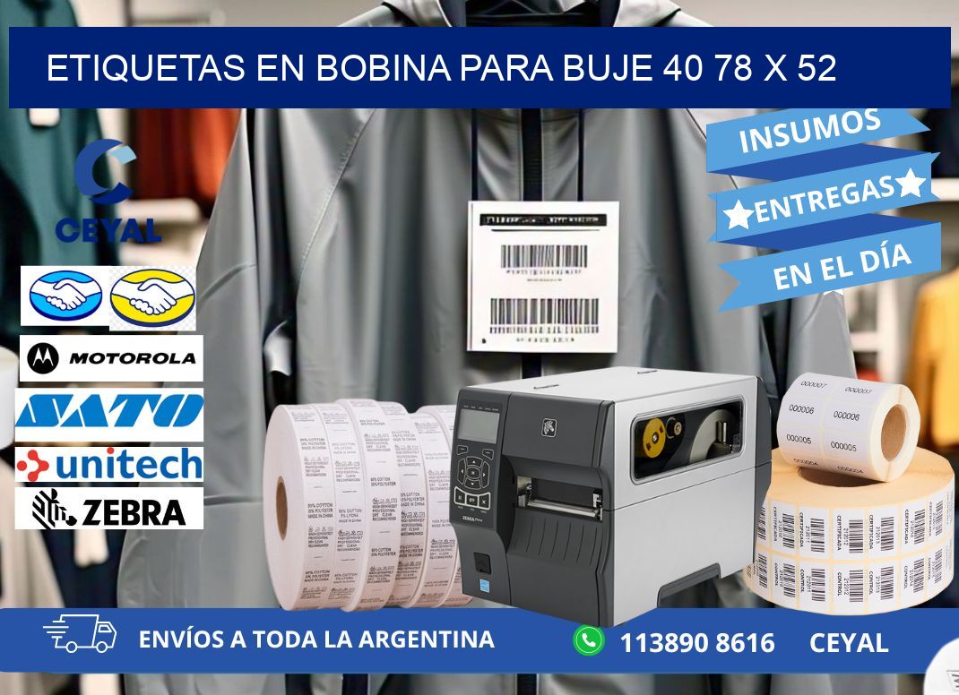 ETIQUETAS EN BOBINA PARA BUJE 40 78 x 52