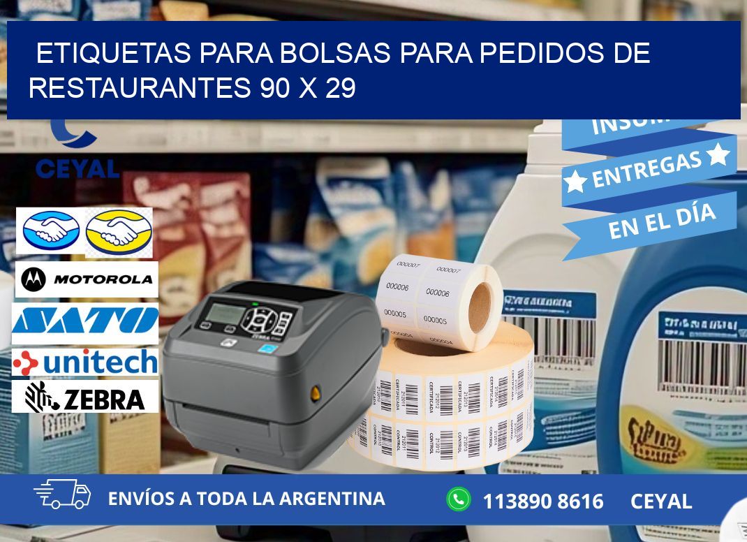 ETIQUETAS PARA BOLSAS PARA PEDIDOS DE RESTAURANTES 90 x 29