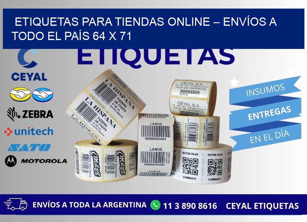 ETIQUETAS PARA TIENDAS ONLINE – ENVÍOS A TODO EL PAÍS 64 x 71