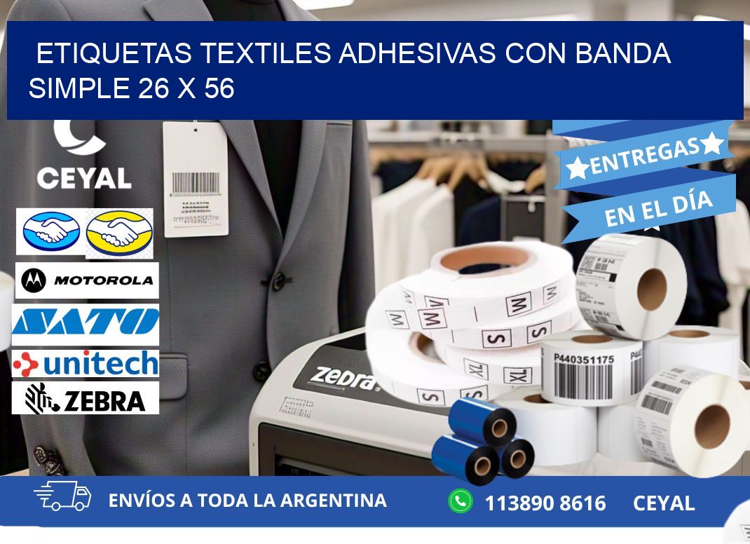 ETIQUETAS TEXTILES ADHESIVAS CON BANDA SIMPLE 26 x 56