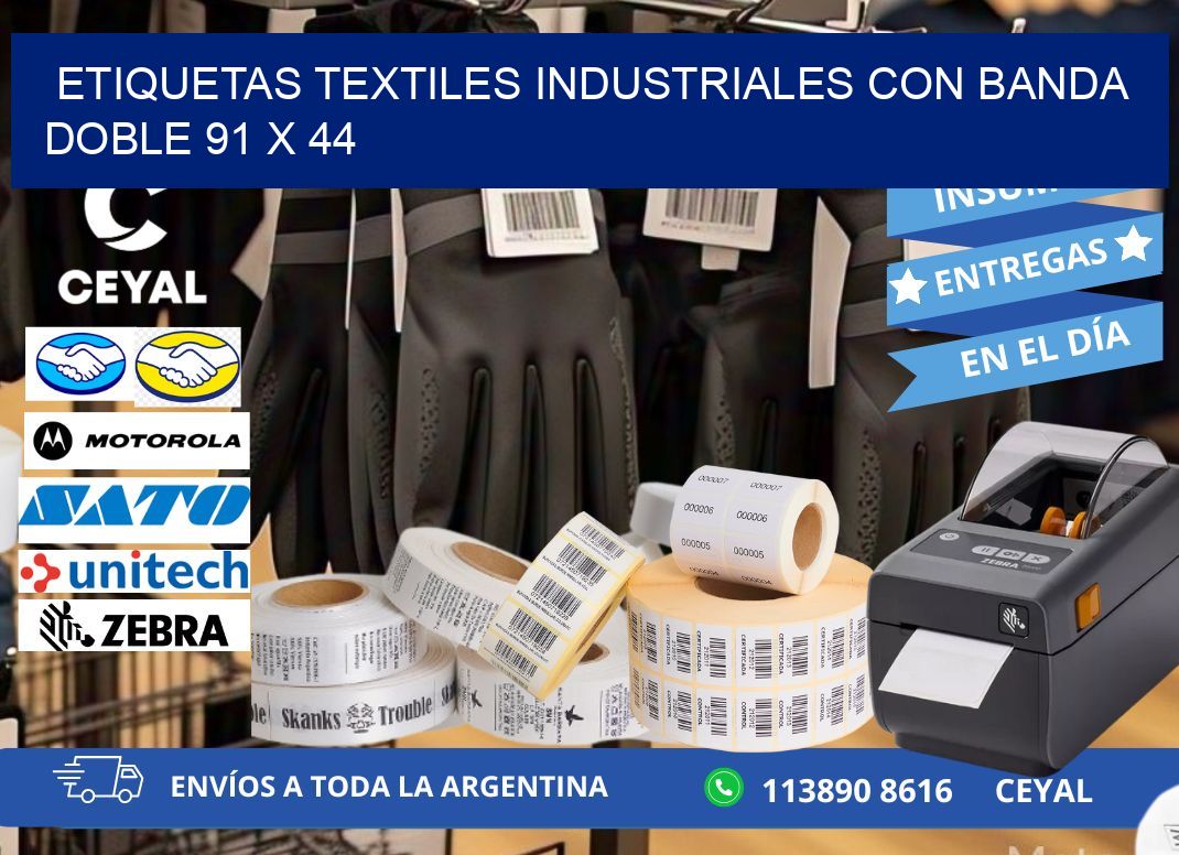 ETIQUETAS TEXTILES INDUSTRIALES CON BANDA DOBLE 91 x 44
