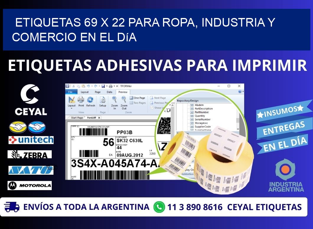 Etiquetas 69 x 22 para Ropa, Industria y Comercio en el Día