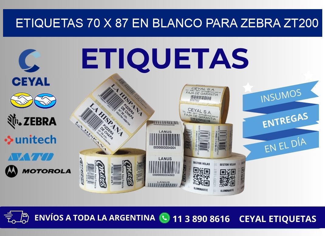 Etiquetas 70 x 87 en blanco para zebra zt200