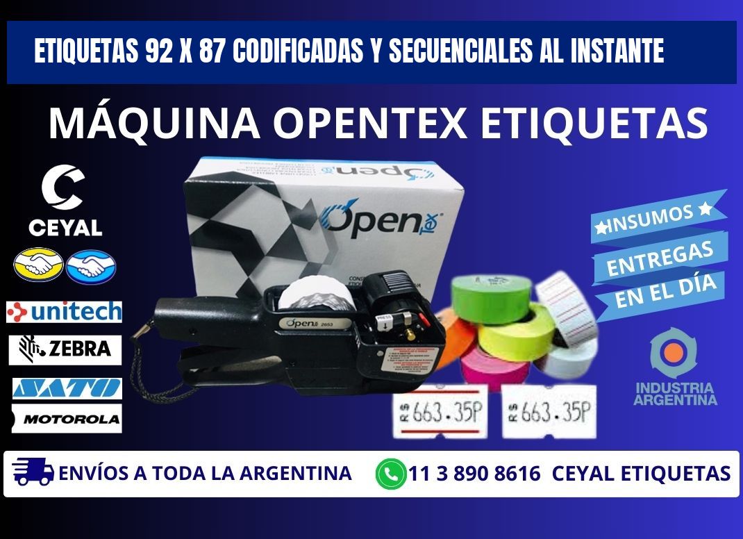 Etiquetas 92 x 87 Codificadas y Secuenciales al Instante