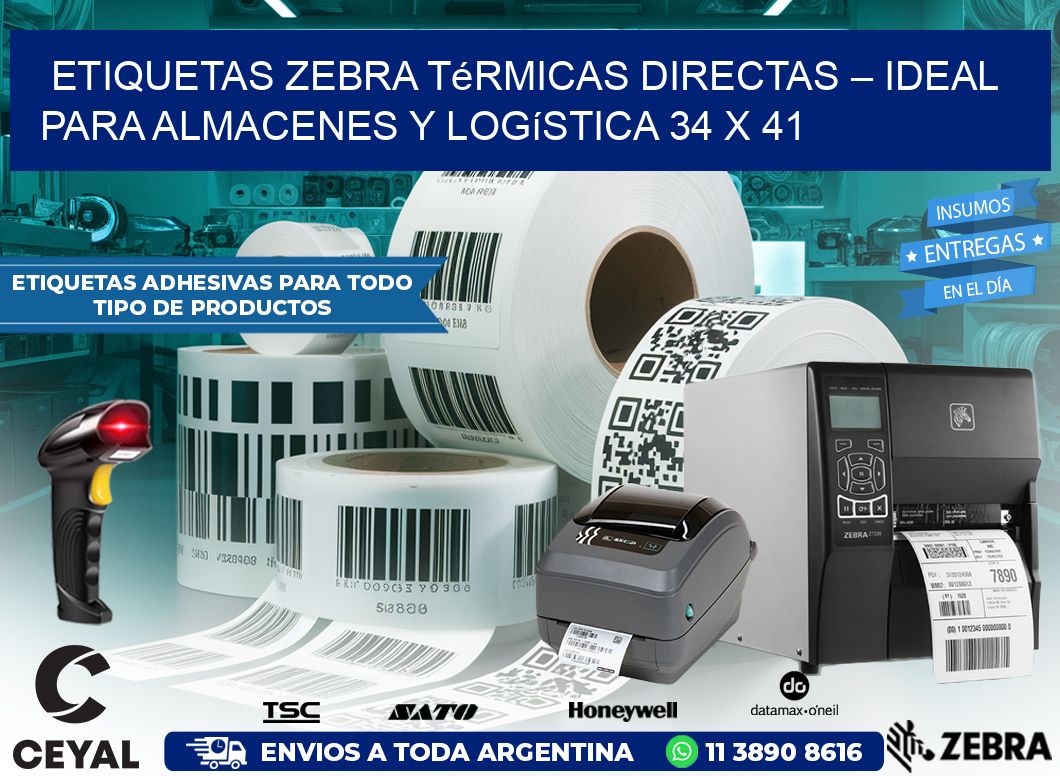 Etiquetas Zebra Térmicas Directas – Ideal para Almacenes y Logística 34 x 41