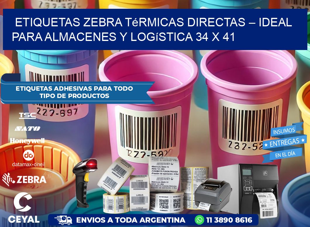 Etiquetas Zebra Térmicas Directas – Ideal para Almacenes y Logística 34 x 41