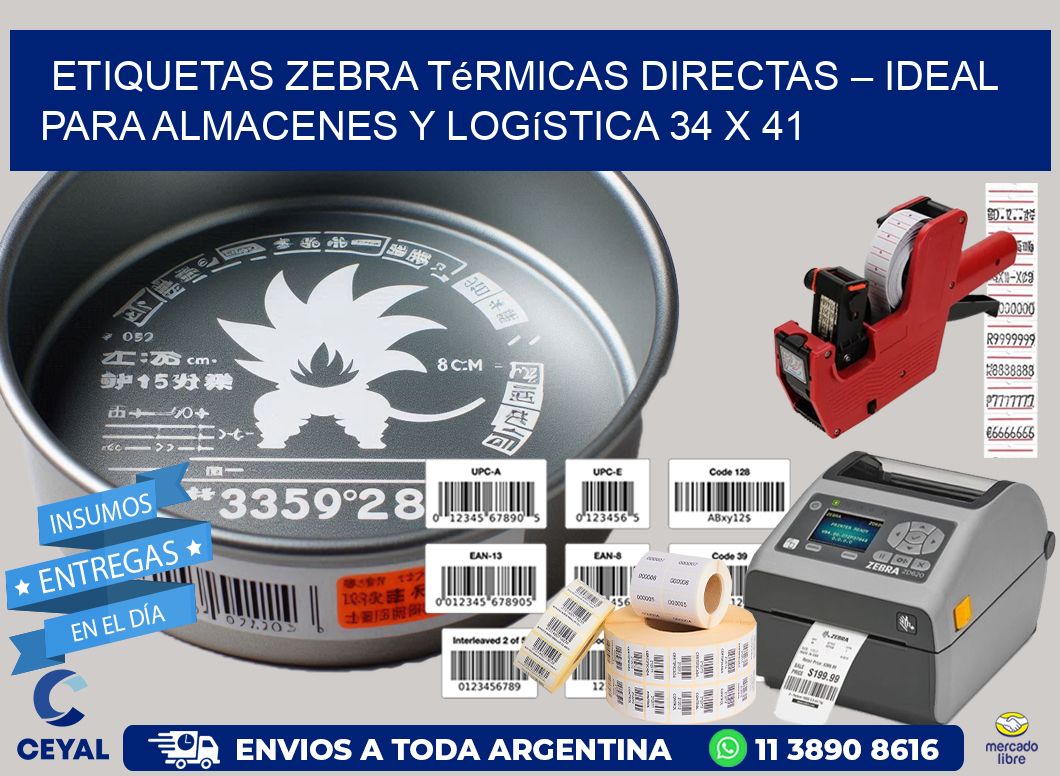 Etiquetas Zebra Térmicas Directas – Ideal para Almacenes y Logística 34 x 41