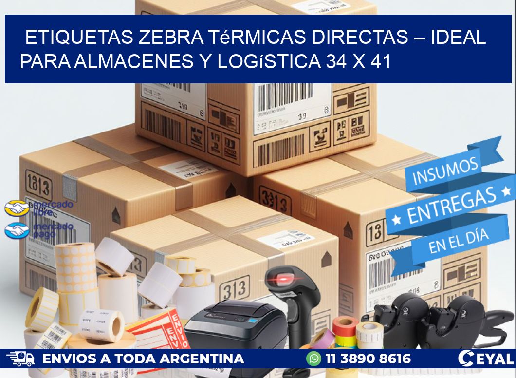 Etiquetas Zebra Térmicas Directas – Ideal para Almacenes y Logística 34 x 41