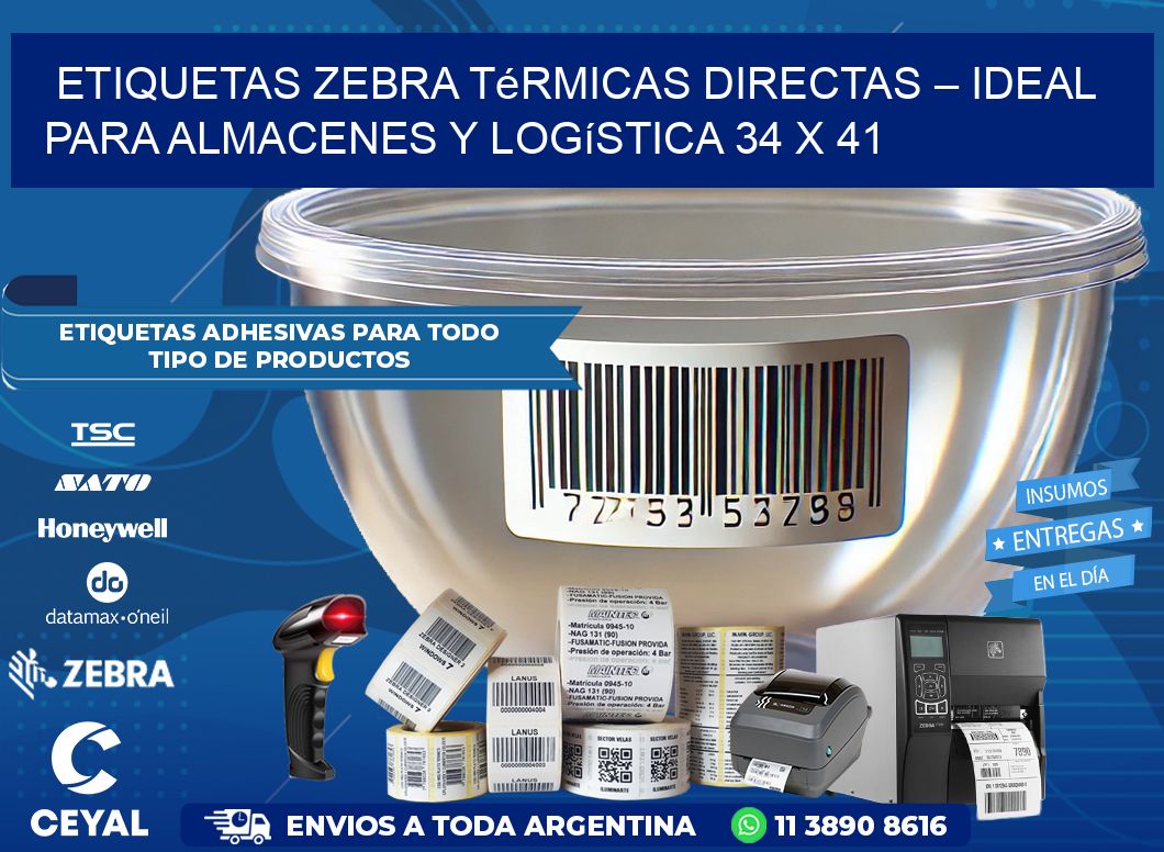 Etiquetas Zebra Térmicas Directas – Ideal para Almacenes y Logística 34 x 41