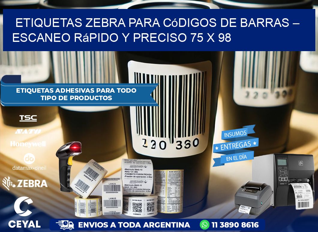 Etiquetas Zebra para Códigos de Barras – Escaneo Rápido y Preciso 75 x 98