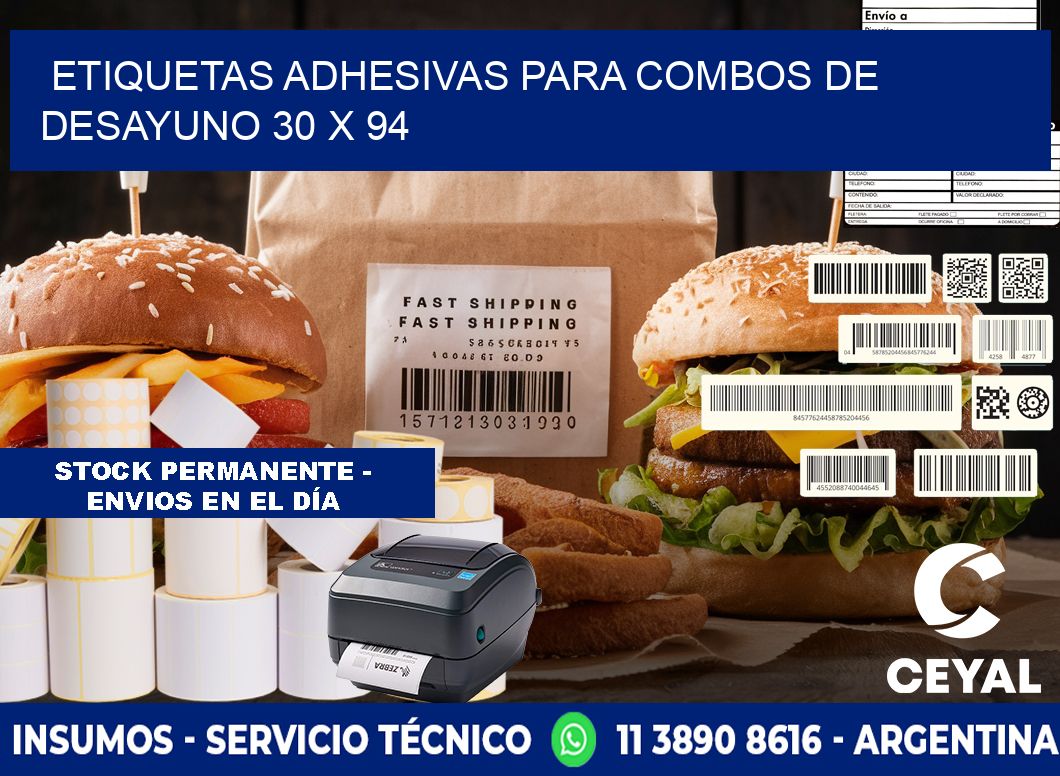 Etiquetas adhesivas para combos de desayuno 30 x 94