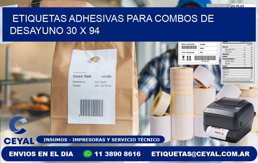 Etiquetas adhesivas para combos de desayuno 30 x 94