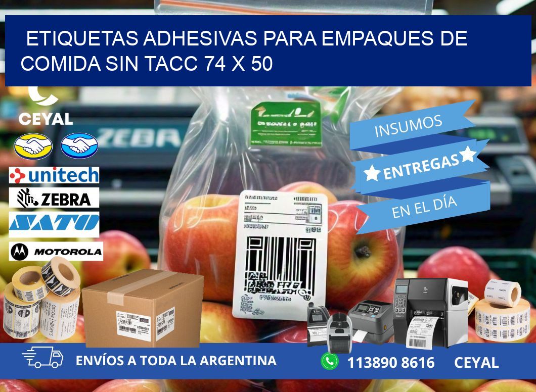 Etiquetas adhesivas para empaques de comida sin TACC 74 x 50