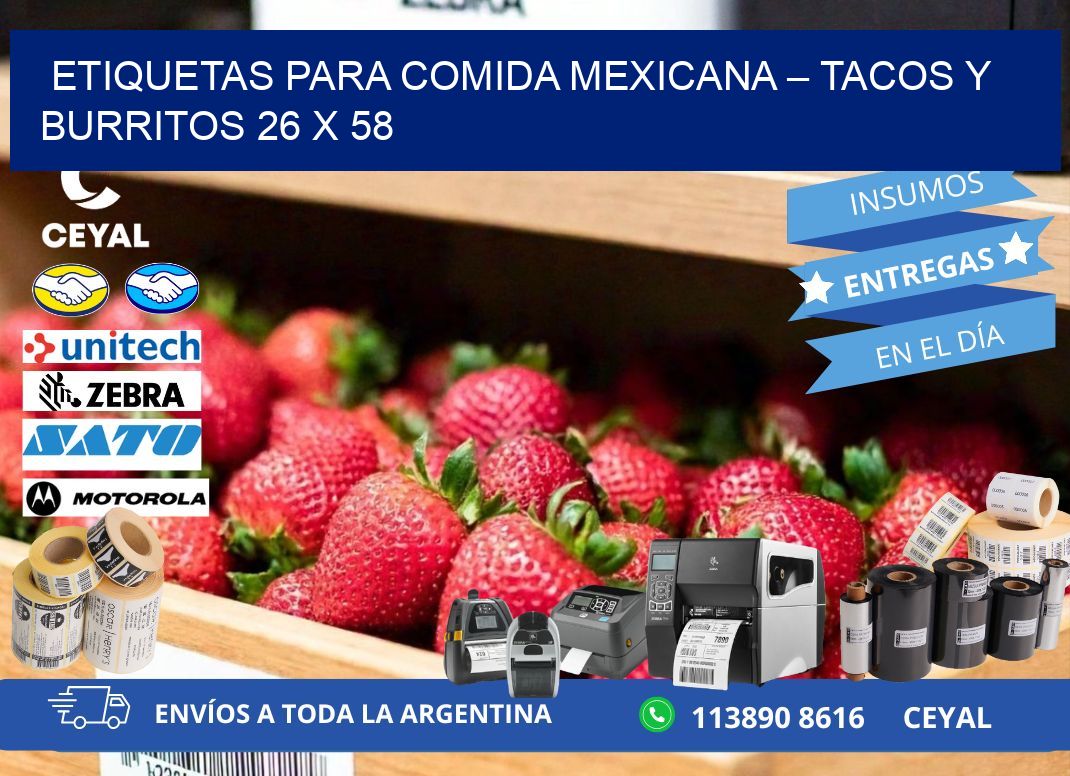 Etiquetas para comida mexicana – Tacos y burritos 26 x 58
