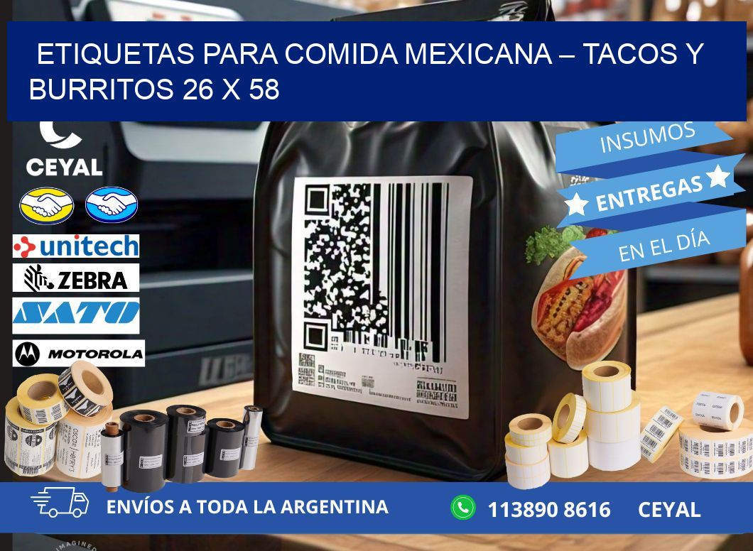 Etiquetas para comida mexicana – Tacos y burritos 26 x 58