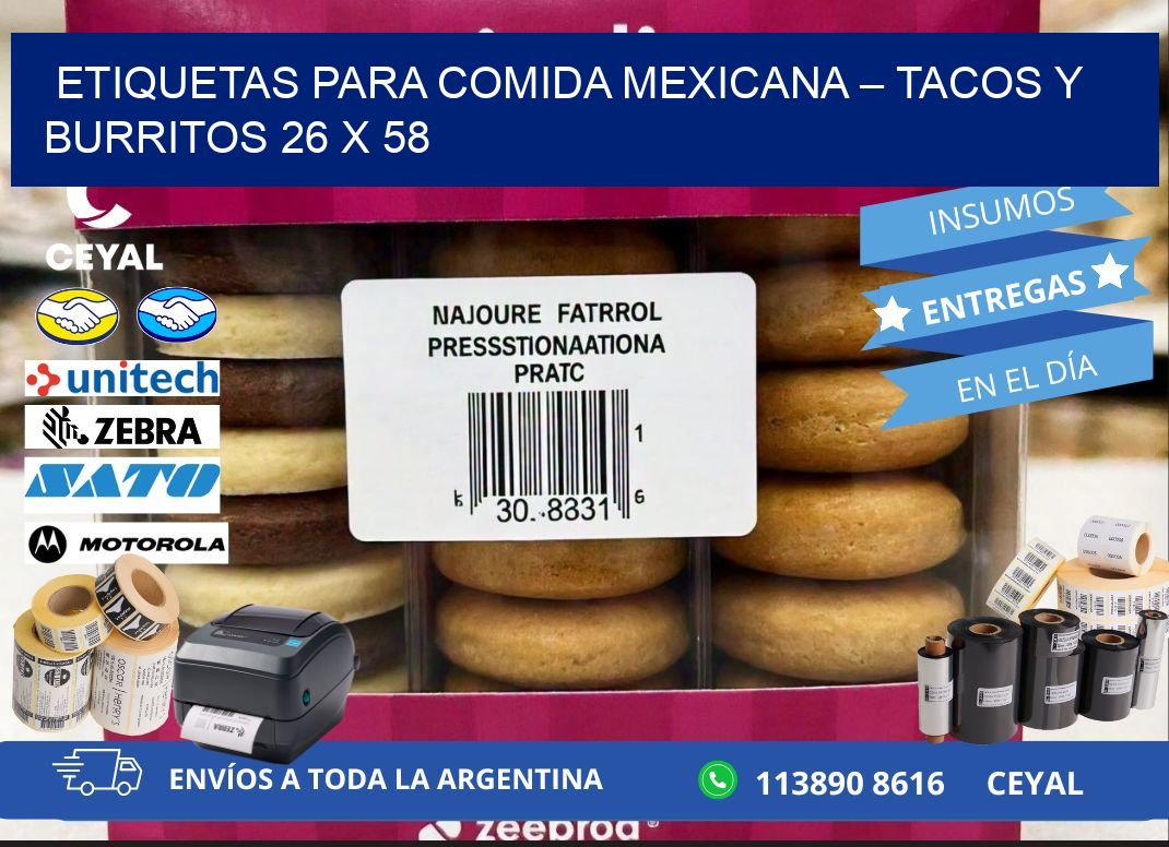 Etiquetas para comida mexicana – Tacos y burritos 26 x 58