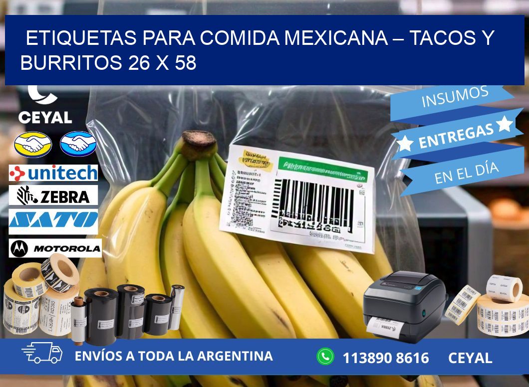 Etiquetas para comida mexicana – Tacos y burritos 26 x 58