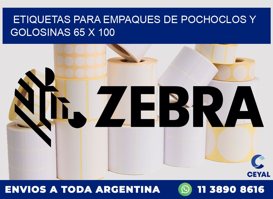 Etiquetas para empaques de pochoclos y golosinas 65 x 100