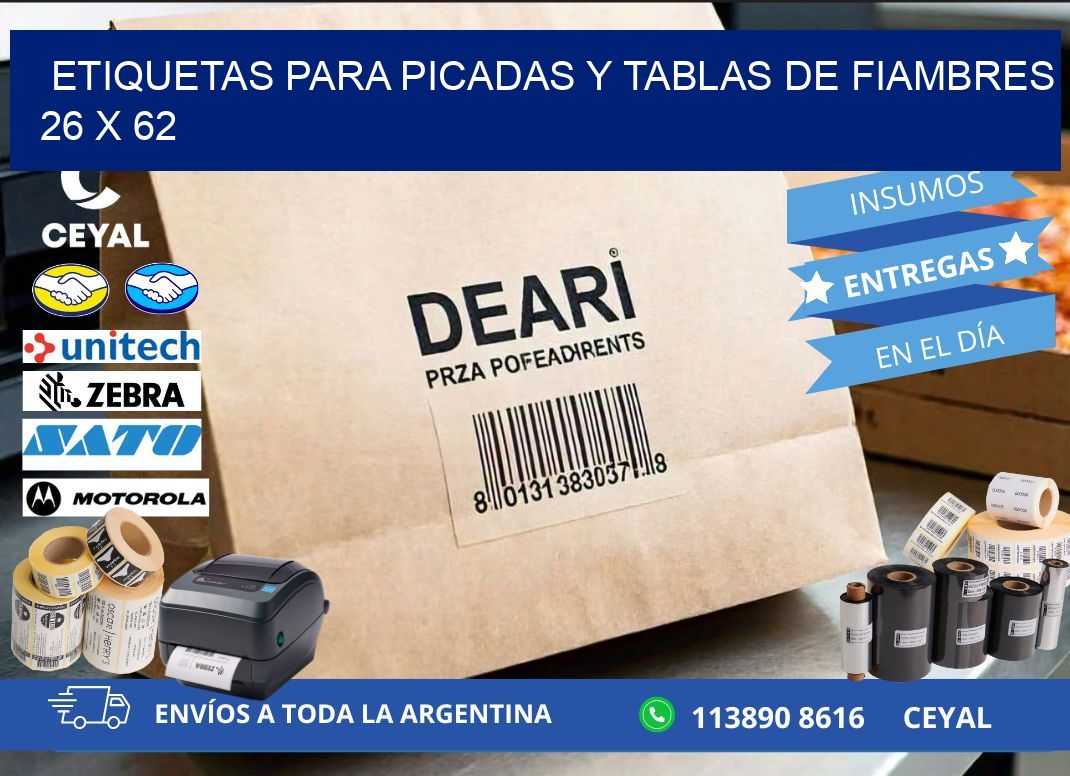 Etiquetas para picadas y tablas de fiambres 26 x 62