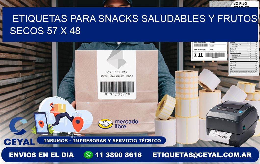 Etiquetas para snacks saludables y frutos secos 57 x 48