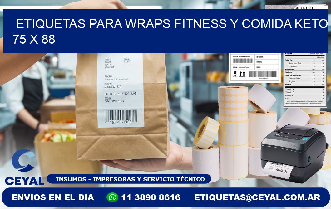 Etiquetas para wraps fitness y comida keto 75 x 88