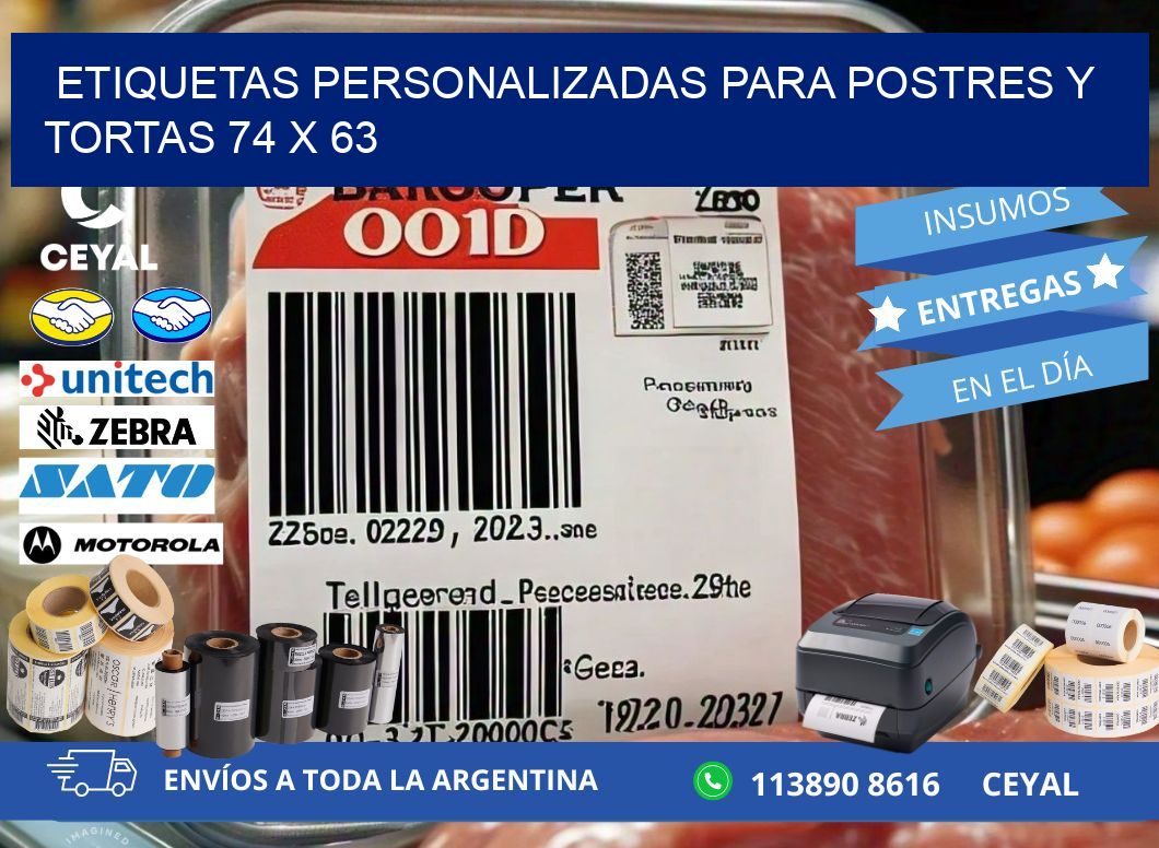 Etiquetas personalizadas para postres y tortas 74 x 63
