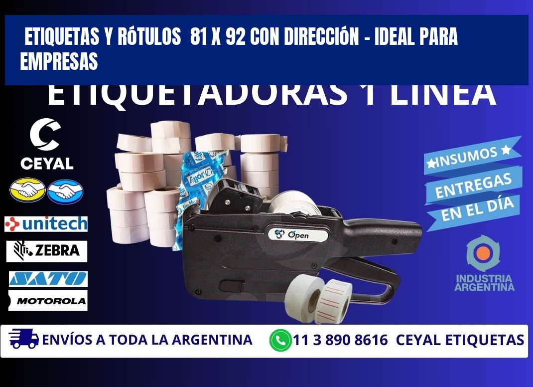 Etiquetas y Rótulos  81 x 92 con Dirección – Ideal para Empresas