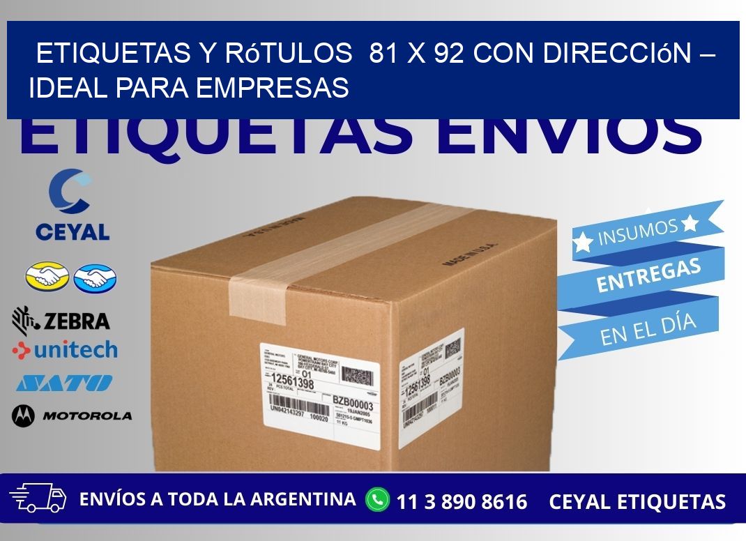 Etiquetas y Rótulos  81 x 92 con Dirección – Ideal para Empresas