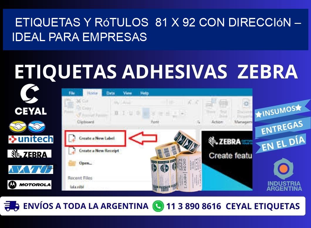 Etiquetas y Rótulos  81 x 92 con Dirección – Ideal para Empresas