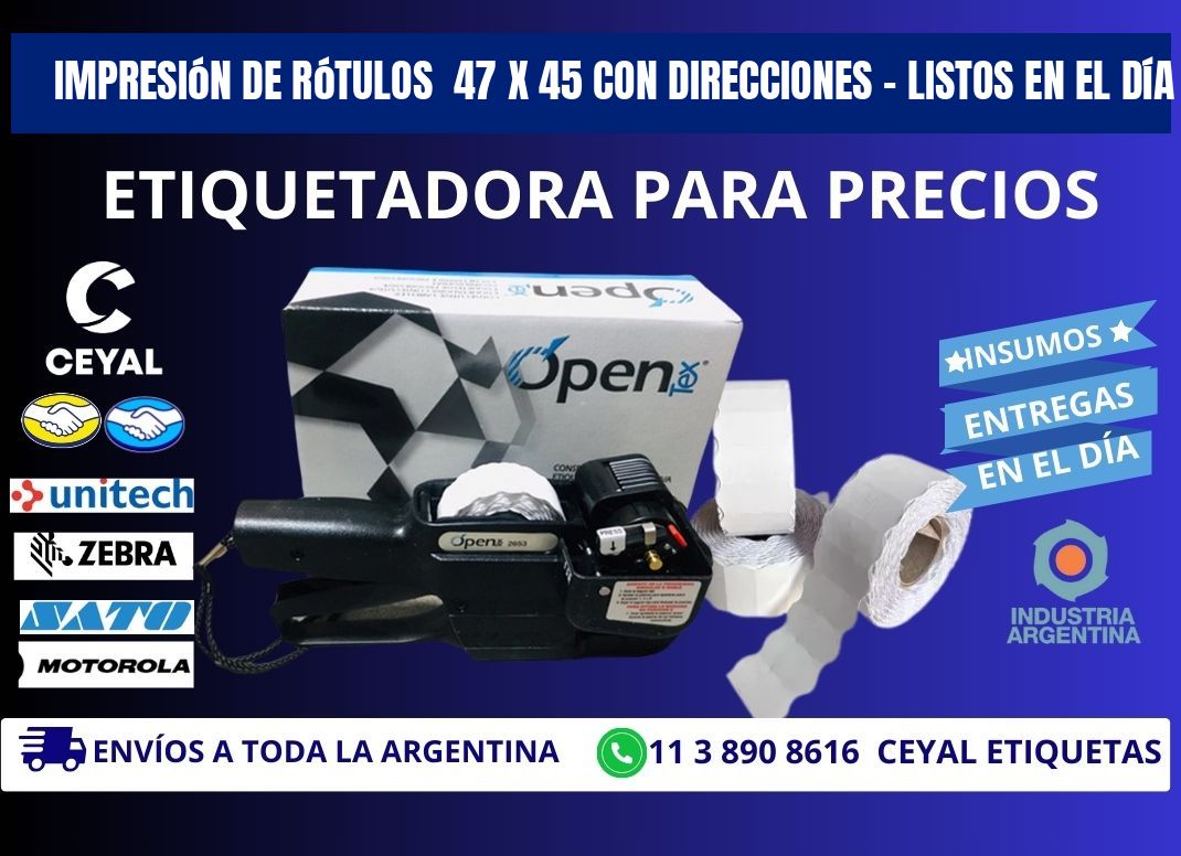 Impresión de Rótulos  47 x 45 con Direcciones – Listos en el Día