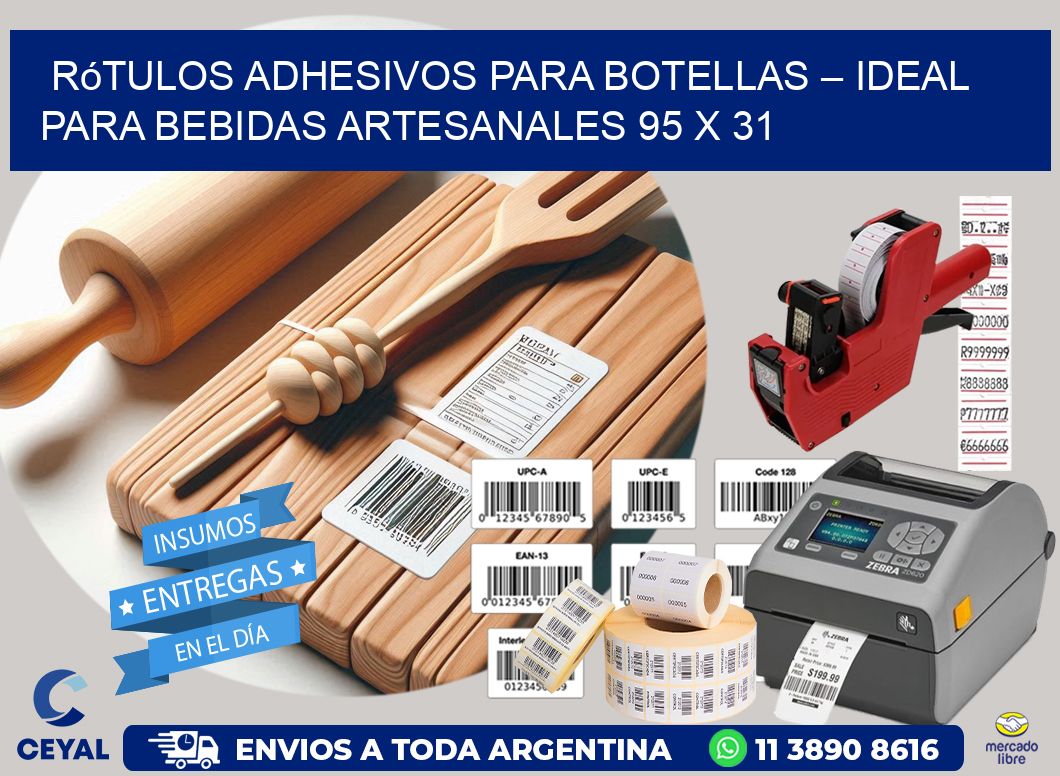 Rótulos Adhesivos para Botellas – Ideal para Bebidas Artesanales 95 x 31