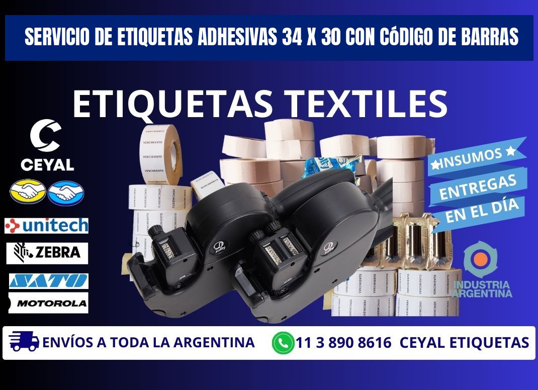 Servicio de Etiquetas Adhesivas 34 x 30 con Código de Barras